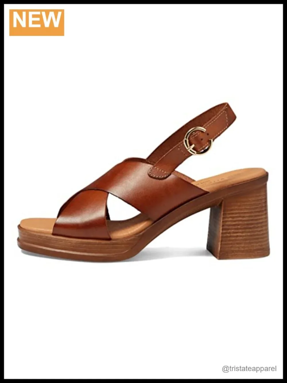 Platform Slingback Sandal Closed Toe Block Heel Leather